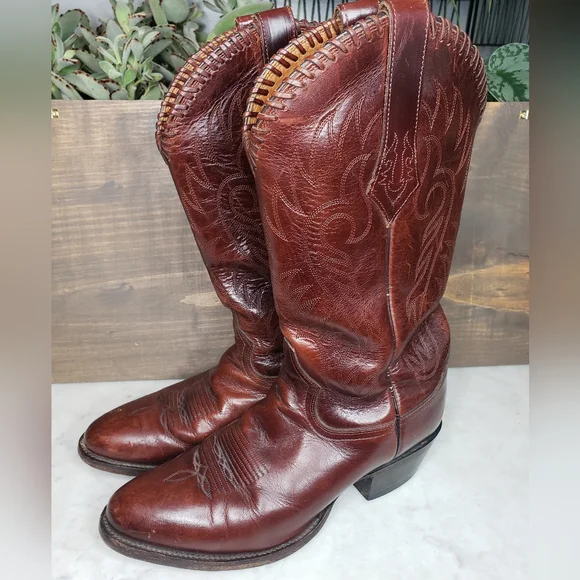 Vintage 90s Tony lama made in mexico cowboy boots size 8.5 D beautiful brown